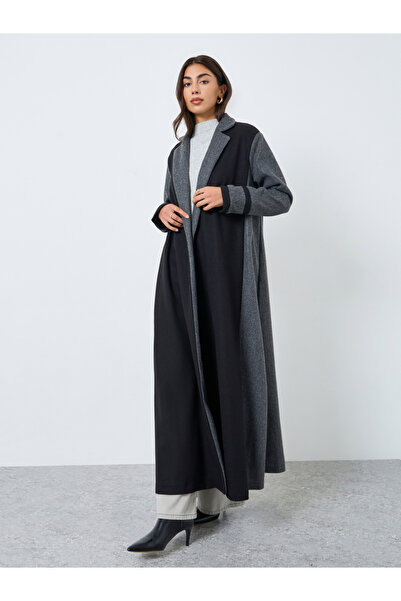 Styli Grey Color Block Notch Label Collar Abaya