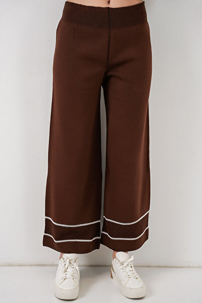 Bigdart Women's Striped Oversized Knitwear Double Set 15957 - Brown