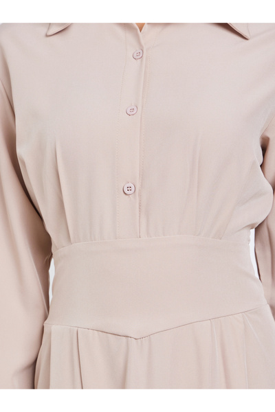 Styli Beige Shirt Maxi Dress with Fold Pleat