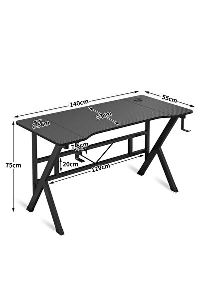 Sheinhome Gaming Table Computer Desk Writing Desk with Headphone Hook&Cup Holder for Home Office 140*55CM