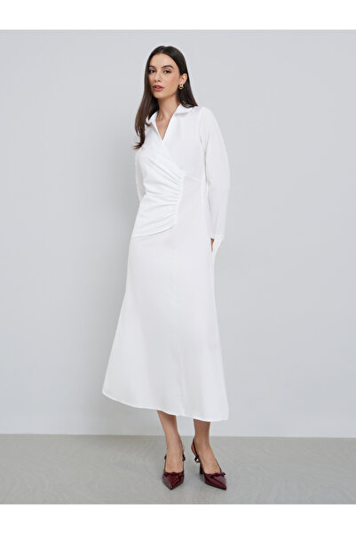 Styli White Solid A-Line Midi Dress