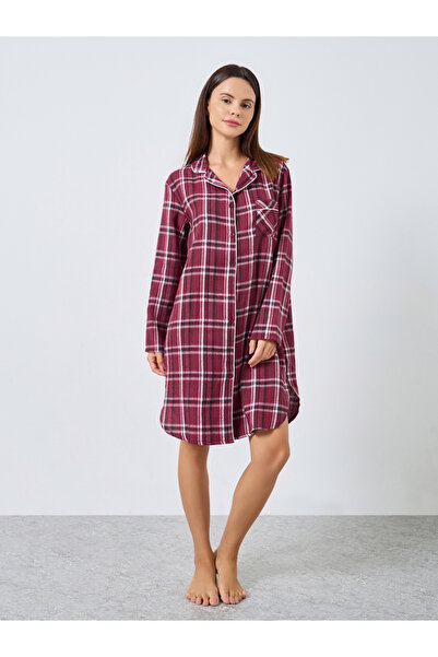 Styli Checked Button Placket Nightshirt Dress