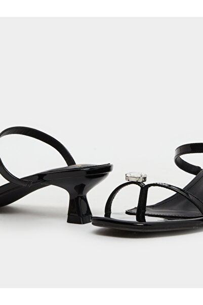 Styli Women Black Studded Kitten Heel Sandals