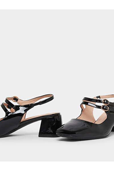 Styli Black Patent Block Heel Mary Jane Shoes