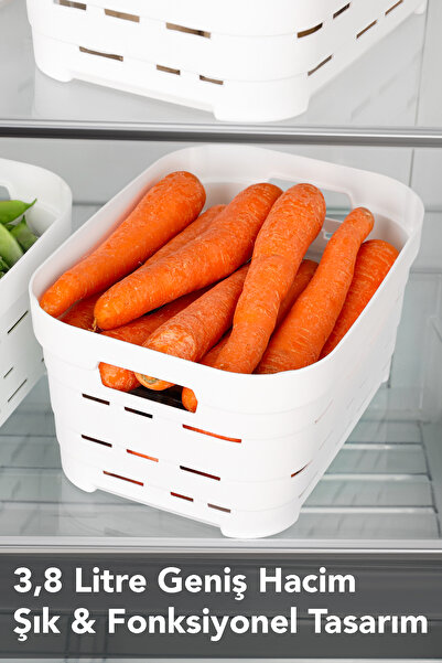 Meleni Home 2 Pieces 3.8 Lt Perforated Refrigerator Organizer - Kitchen Bathroom Multi-Purpose Cabinet Organizer White