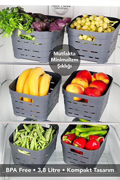 Meleni Home 8 Pieces 3.8 Lt Perforated Refrigerator Organizer - Kitchen Bathroom Multi-Purpose Cabinet Organizer Anthracite