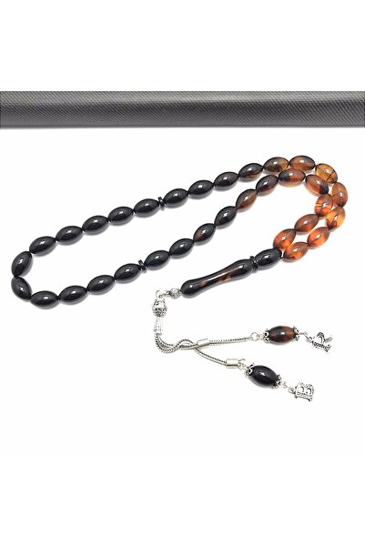 KANUNİ TESBİH Rozariu din agat galben muștar cu detaliu de litere, negru moar...