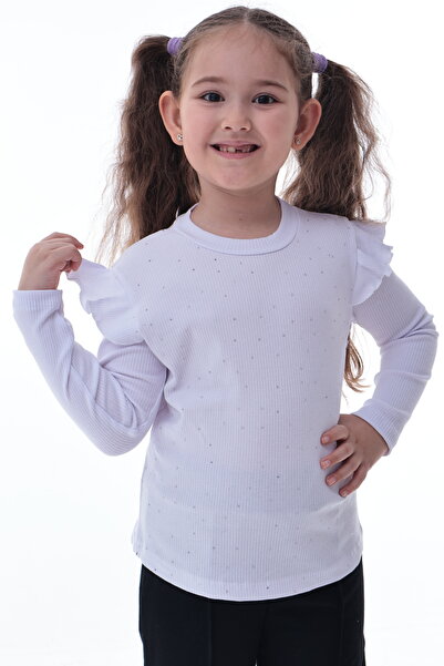 CQCQ Kız Çocuk Taş Detaylı Uzun Kollu Ribana Tişört–Esnek Rahat Kumaş, Şık ve...