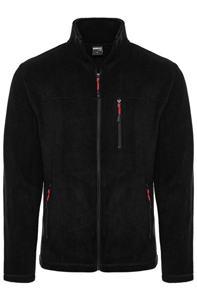 ASL Erkek Tam Fermuarlı 3 Cepli Siyah Polar