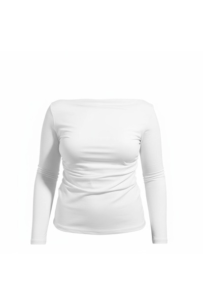 Beyaz kayık yaka body