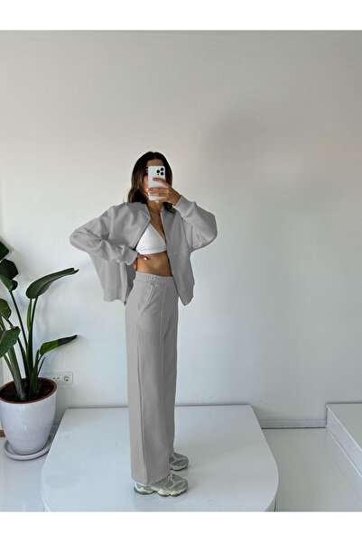 YAKAMEL KADIN BOMBER CEKET YÜKSEK BEL BOL PAÇA EŞOFMAN TAKIMI