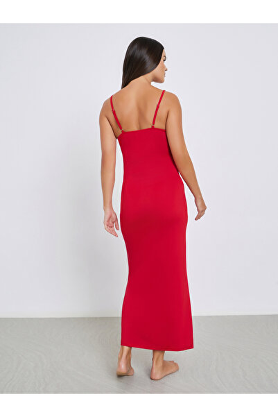 Styli Solid Thigh High Slit Slip Dress with Briefs