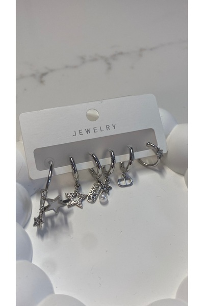 JEWELRY Çelik Silver Altılı Set Küpe