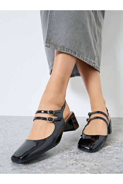 Styli Black Patent Block Heel Mary Jane Shoes