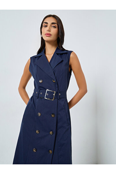 Styli Navy Blue Belted Blazer Midi Dress