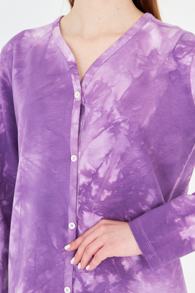 ESPİNA Women's Tie-Dye Pattern Front Buttoned Cotton Pajama Set