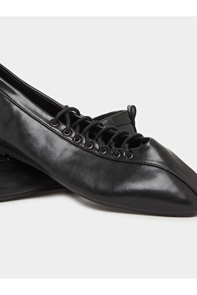 Styli Panelled Lace Vamp Ballerina Shoes with Back Pull Tab