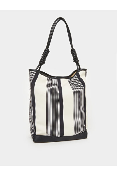 Styli Striped Tote Bag with Leather Handles