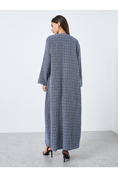 Styli Navy Blue Front Open Tweed Abaya