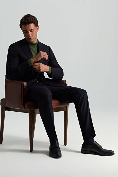 Hemington Yün Kaşmir Koyu Mavi Flanel Chino Pantolon