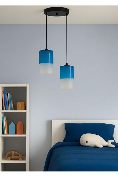 Fera Aydınlatma Noa 2Li Mavi Renkli Cam Siyah Gövde Genç,Çocuk Odası Banyo Mu...