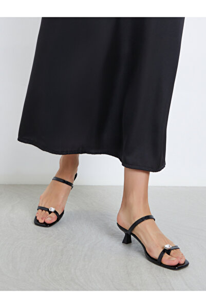 Styli Women Black Studded Kitten Heel Sandals