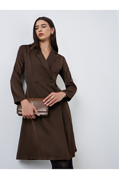 Styli Brown Double Breasted Blazer Knee Length Dress