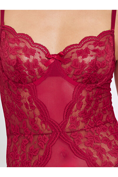 Styli Lace Panel Bodysuit with Robe and Mesh Stockings