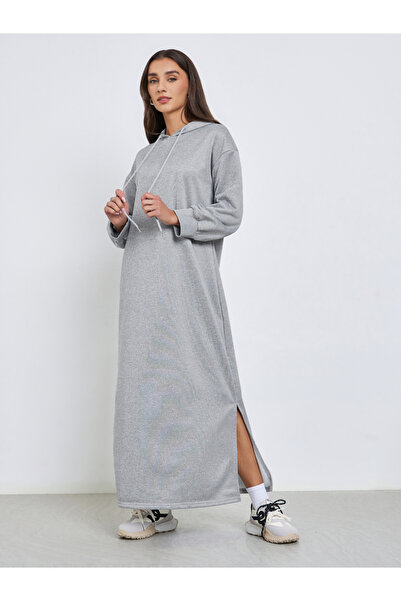 Styli Grey Hooded Long Sleeve Maxi Dress