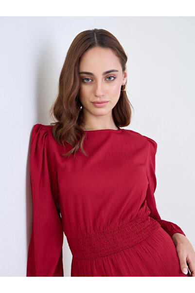 Styli Red Midi Dress with Long Sleeves