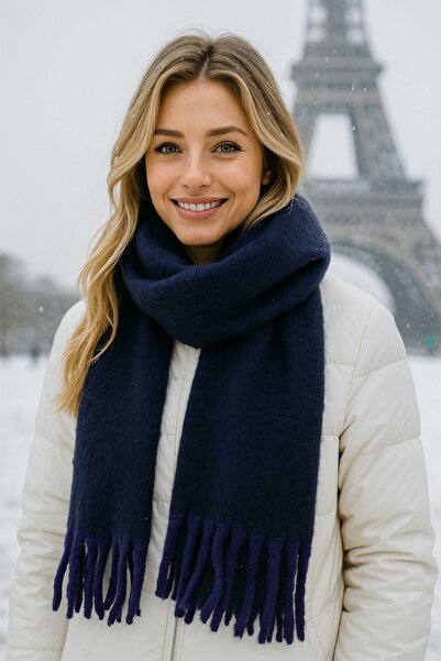 BALIENTE Black Purple Soft Textured Thick Wool Puff Women's Scarf 200X40 cm