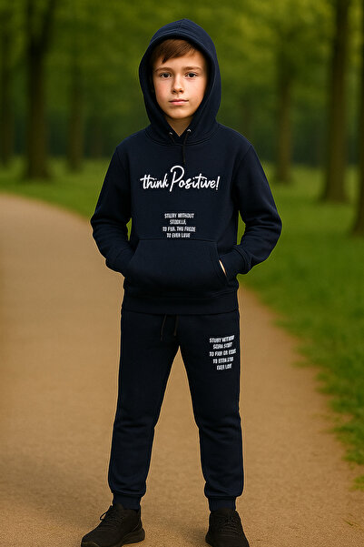 YUKO KİDS YU-KO 429-11-25 طقم سويت شيرت وبنطلون رياضي للأولاد بغطاء رأس سنوات...