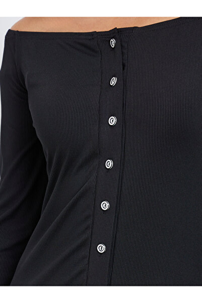 Styli Black Off Shoulder Bodycon Midi Dress