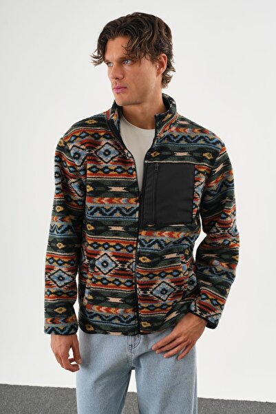 Polo State Ανδρικό μπουφάν με τύπωμα από τεχνητό μαλλί Sherpa μαύρο