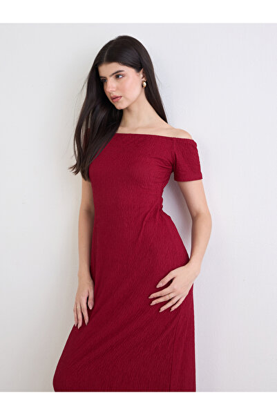 Styli Women Off Shoulder Textured Knit Maxi Dress