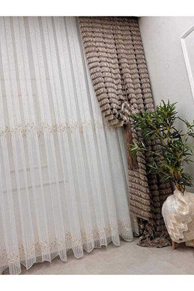 NİVEMESHOME 2572 V- 117 Hera Gold 1/2,5 Pleated Bamboo Tulle