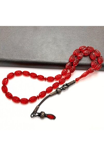 KANUNİ TESBİH مسبحة صلاة من العنبر الناري الأحمر المنحوت بالكامل