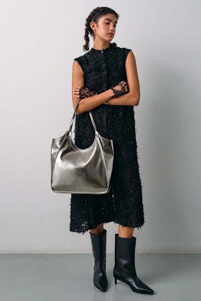 Generic Metallic Crinkle Effect Slouchy Tote Bag