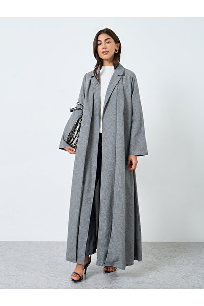 Styli Open Front Notch Label Collar Abaya