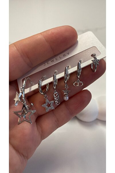 JEWELRY Çelik Silver Altılı Set Küpe