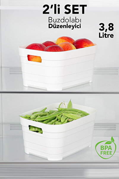 Meleni Home 2-Piece 3800 ml Refrigerator Organizer - Kitchen Bathroom Decorative Multi-Purpose Organizer Inside the Cabinet White