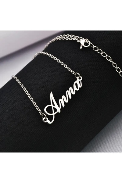 Satürn Silver Kuyumculuk Kişiye Özel İsimli Kolye Gümüş renk İstenilen İsim Yazılır Kararmaz Çelik