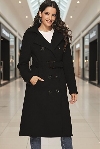 Sacrosa Aksesuarlı Kaşe Kaban Kemer Detaylı