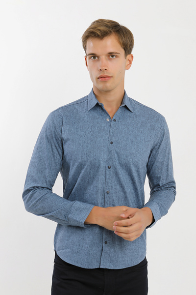 Smc by Semco Long Sleeve Snap Fastener Stretch Fabric Koton Men's Shirt Rotation Print