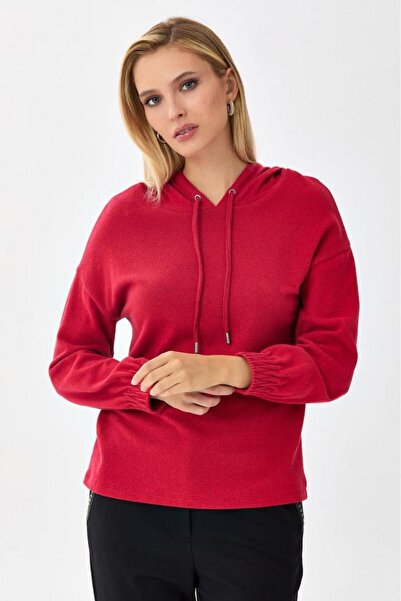 İKİLER Yakası Bağcıklı Kapüşonlu Triko Bluz 256-1716