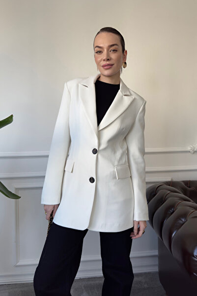 MAGARDE Premium Blazer Jacket - Duvet Detailed, White