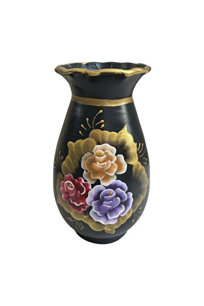 Ceramica Martinescu Black and gold vase, bouquet of flowers