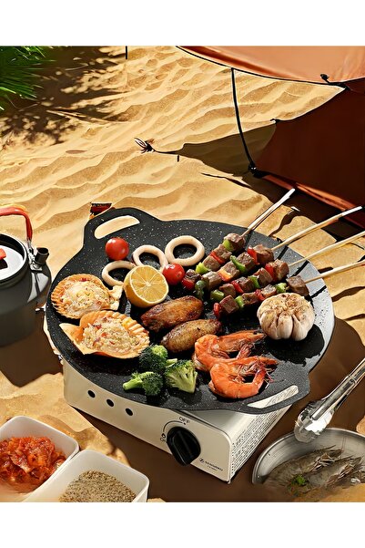 NIHAO صينية شواء للتخييم في الهواء الطلق، موقد من الحديد، صينية لحوم للشواء -...