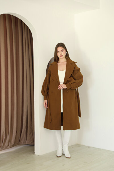 dezer Balloon Sleeve Lined Stamp Coat