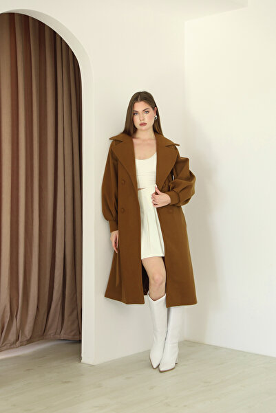 dezer Balloon Sleeve Lined Stamp Coat